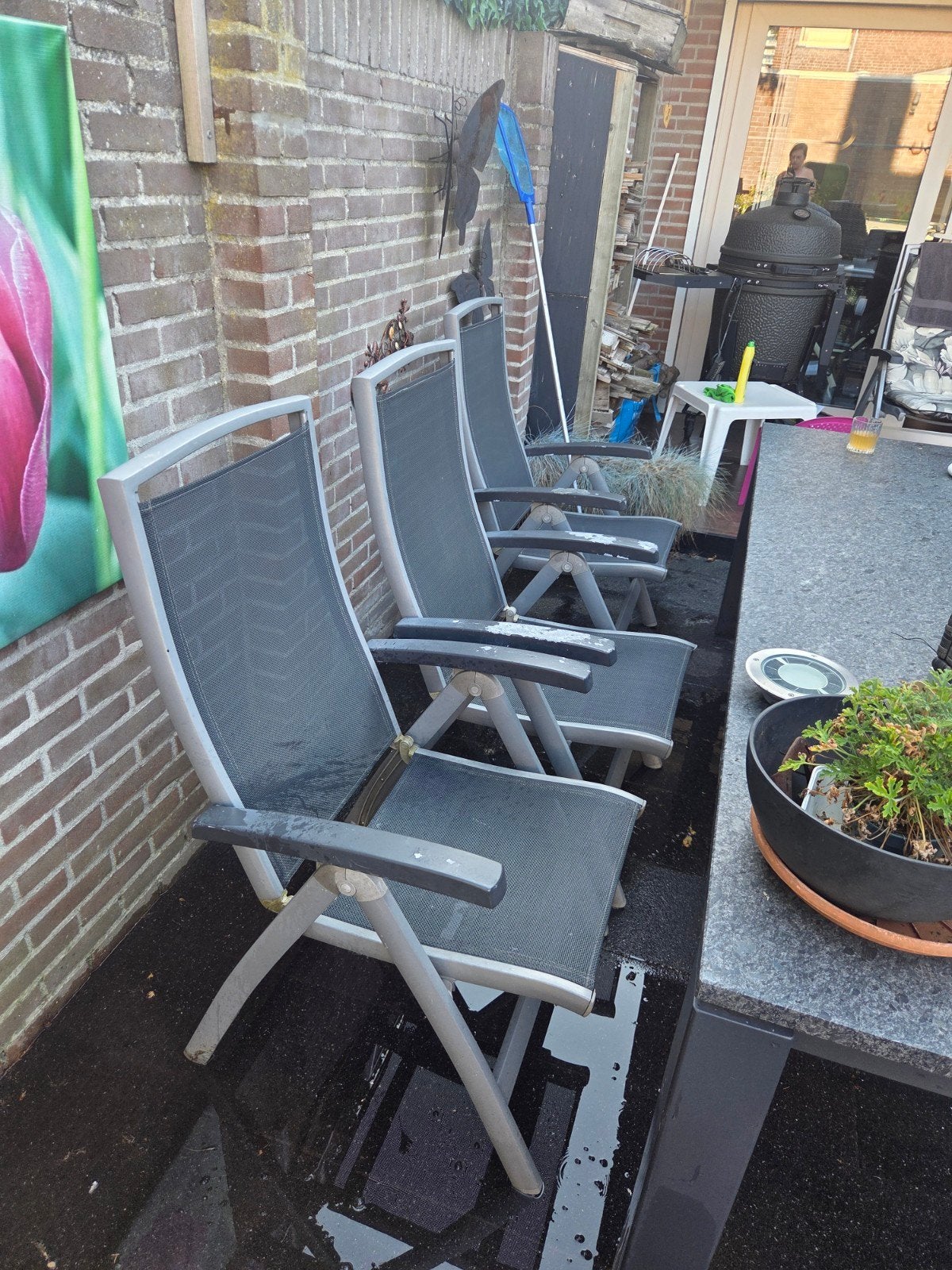 Verstelbare Tuinstoelen met kussens - Goed werkend, Tuin en Terras, Tuinstoelen, Ophalen, Gebruikt, Textileen, Verstelbaar
