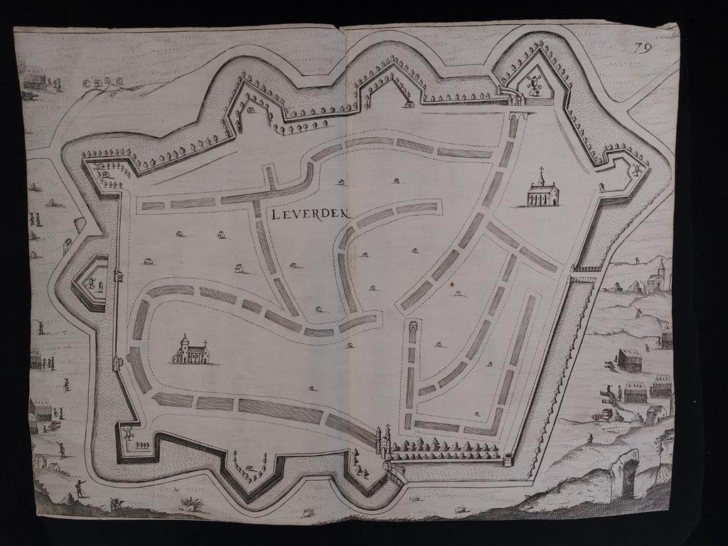 10 / Leeuwarden - Leverden  Gravure 17e eeuw, Antiek en Kunst, Ophalen of Verzenden