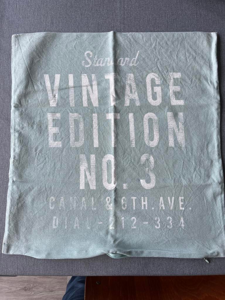 H&M home kussenhoes tekst 50x50 cm mintgroen, Huis en Inrichting, Woonaccessoires | Kussens, Ophalen of Verzenden, Zo goed als nieuw