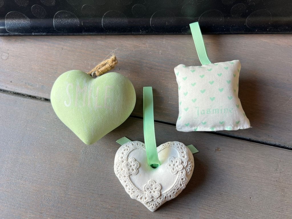 Set van 3 geurhangers hart decoratie shabby chic / landelijk, Groen, Verzenden, Zo goed als nieuw, Modern