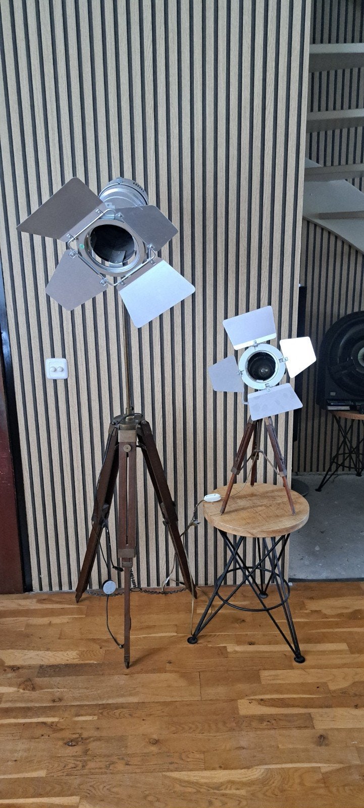 Set van 2 Staande Studio Lampen op Statief, Ophalen, E27 (groot), 150 tot 200 cm, Hout