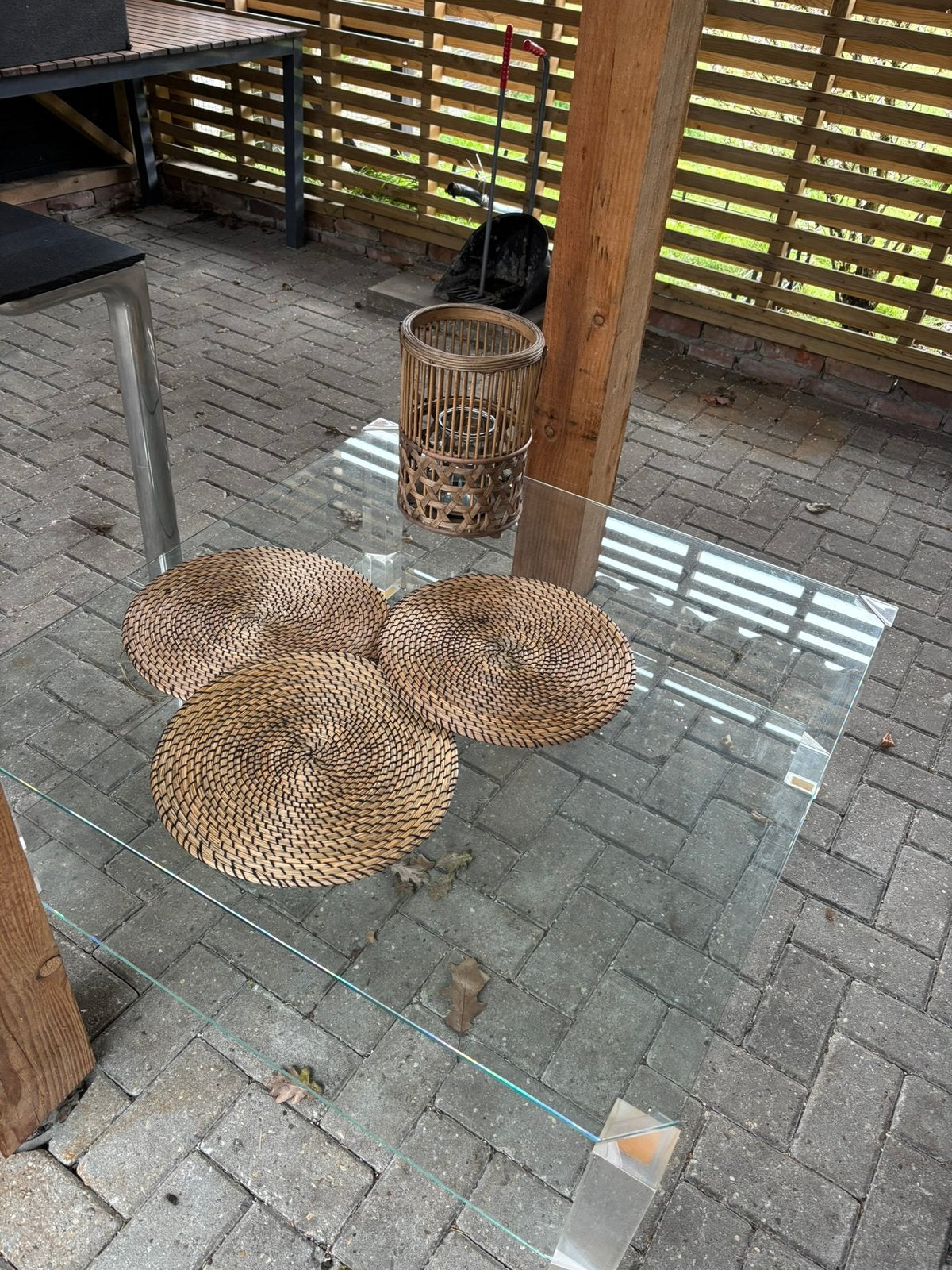 Glazentafel met persplex poten, Ophalen, Gebruikt, 100 tot 150 cm, Vierkant