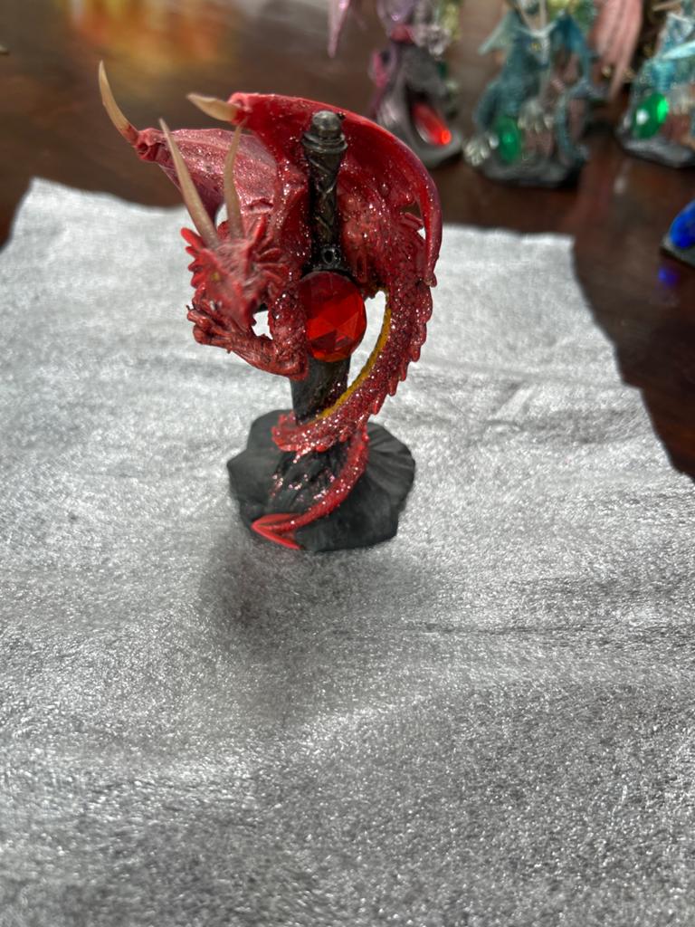 Rode Draak Beeldje met Glitters en Rode Edelsteen, Ophalen of Verzenden, Zo goed als nieuw