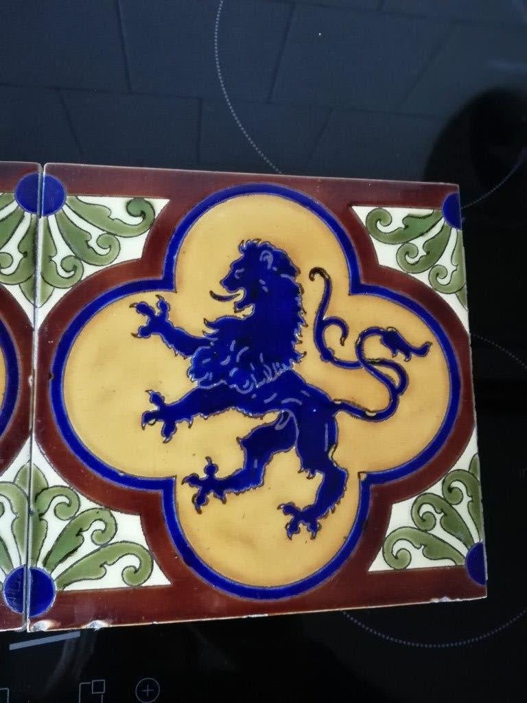 Set van twee bijzondere grote antieke tegels 20,2x20,2 cm, Ophalen of Verzenden