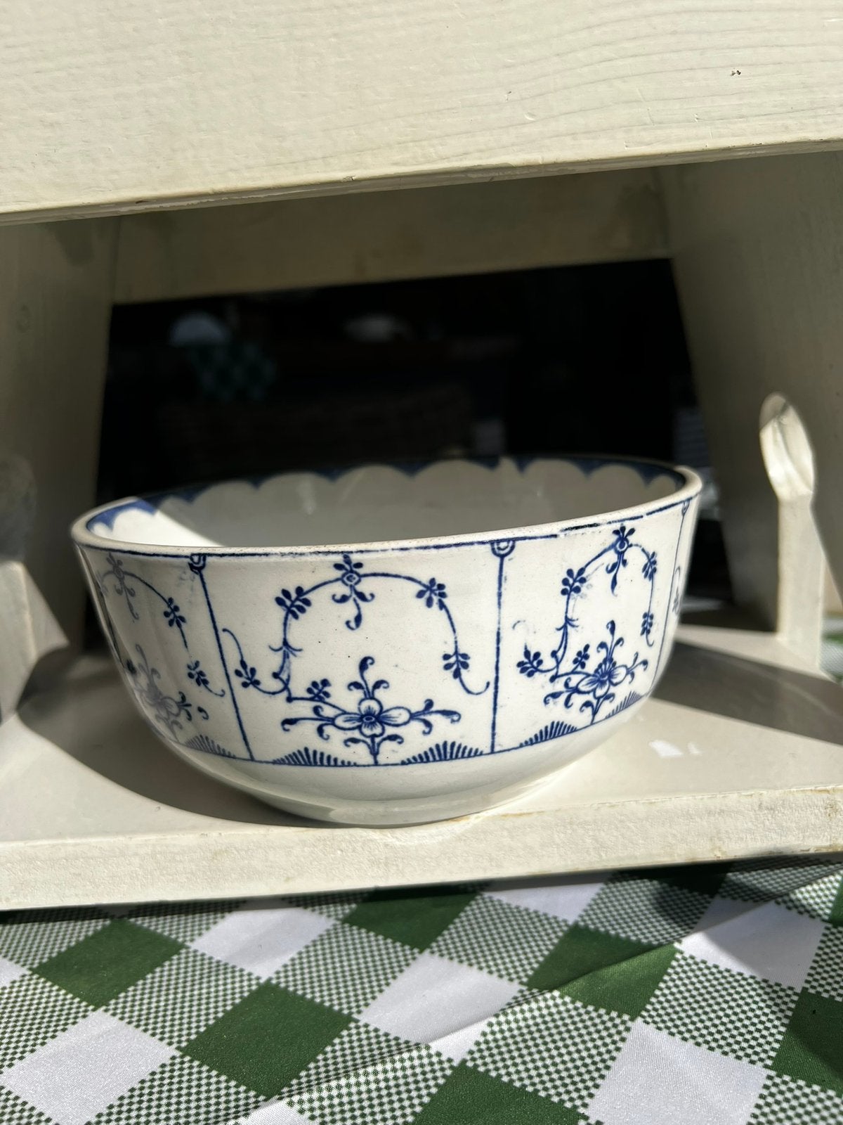 Oude kom sax wit blauw societé ceramique maastricht, Ophalen