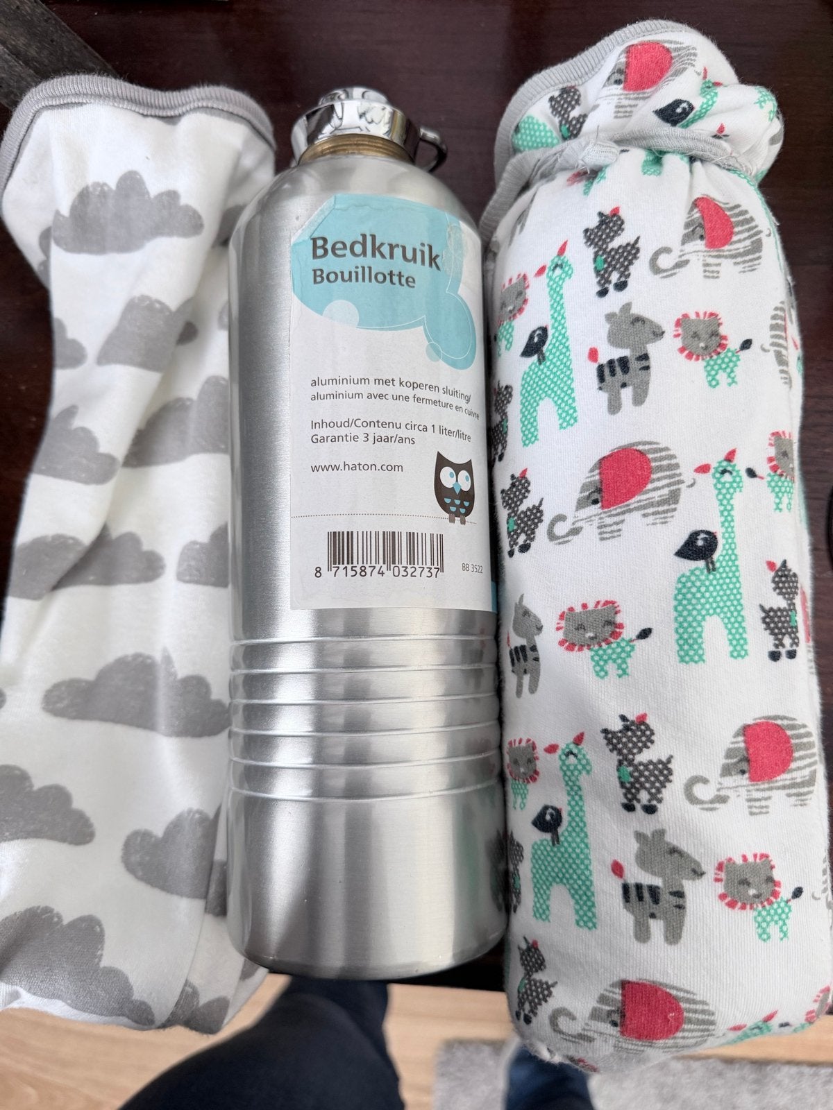 Haton Bedkruik Bouillotte met hoezen, Ophalen, Gebruikt