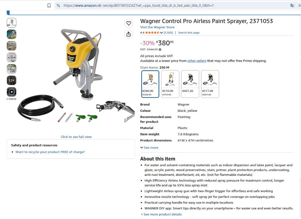 Verfspuit Wagner Control pro airless, Ophalen, Gebruikt, Verfspuit of Verfpomp