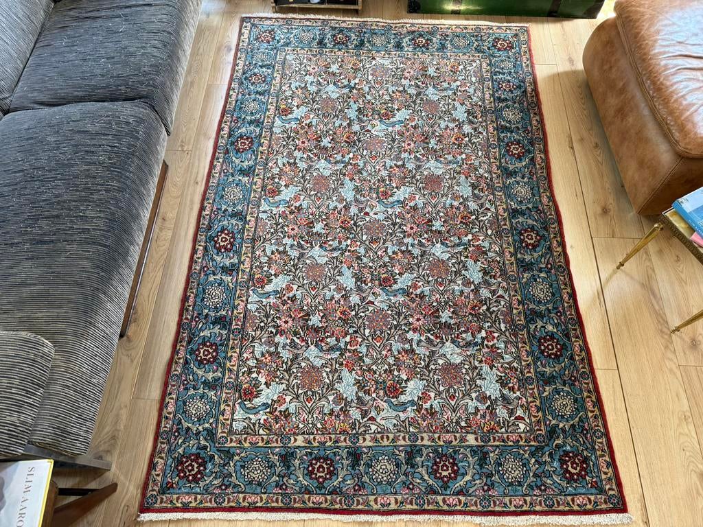 Vintage Ghom-stijl Perzisch tapijt handgeknoopt 212 x 138, Klassiek | Mid-century | Eclectisch | Warm minimal, 100 tot 150 cm