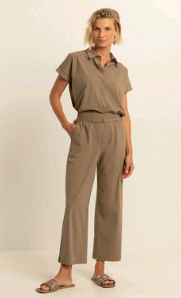 EXPRESSO bruine co-ord broek/blouse tavelstof 36/38, Kleding | Dames, Ophalen of Verzenden, Zo goed als nieuw, Bruin, Lang