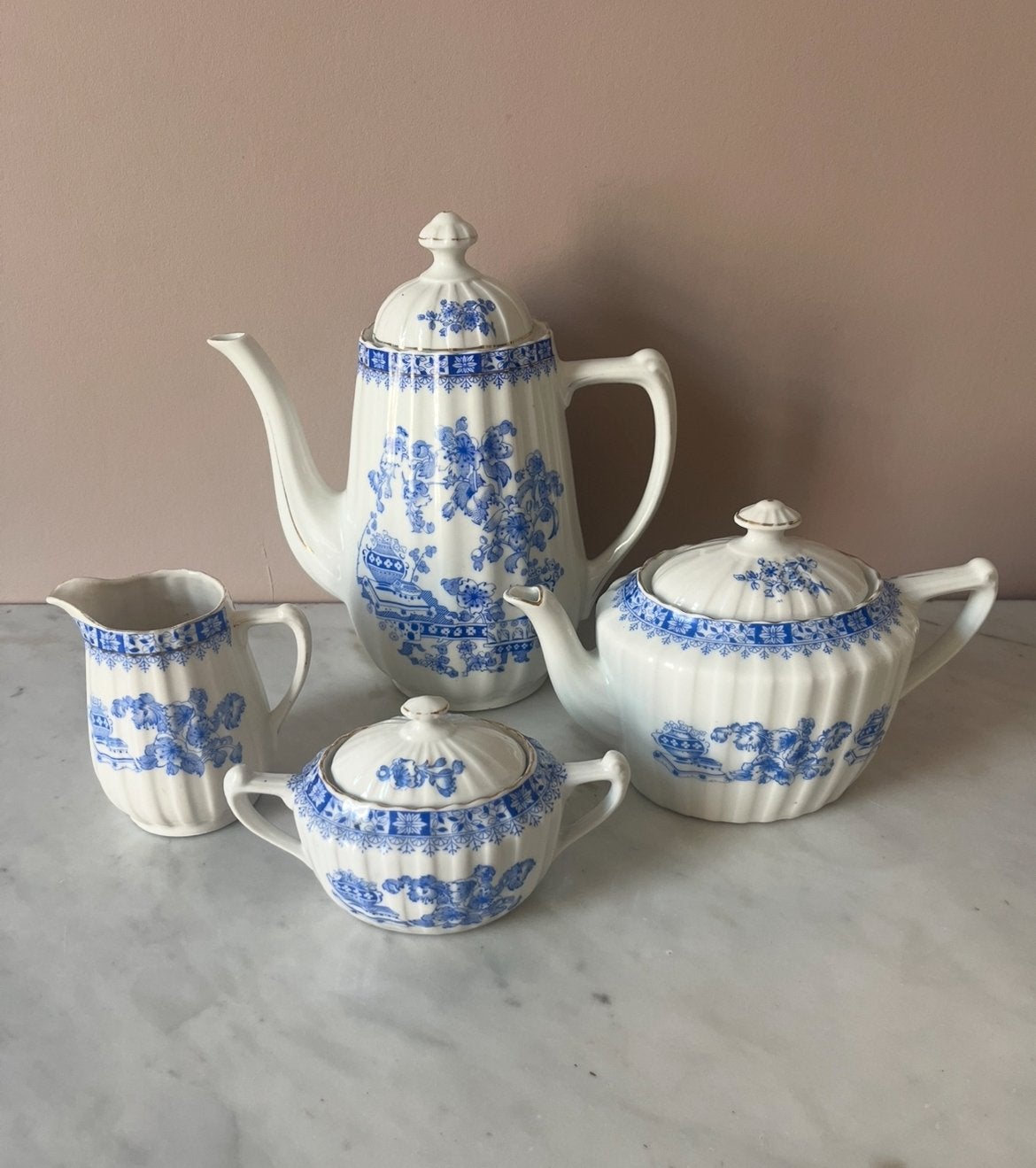 Antieke 'China Blau' koffie- & theeset (Roßlau, ca. 1920), Ophalen of Verzenden