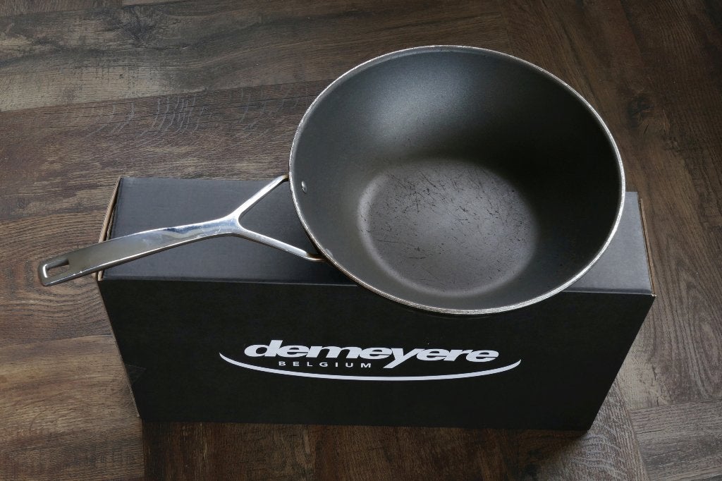 Demeyere wok 31 cm ... wokpan met TRIPLINDUC ..., Overige materialen, Demeyere, Gebruikt, Ophalen of Verzenden