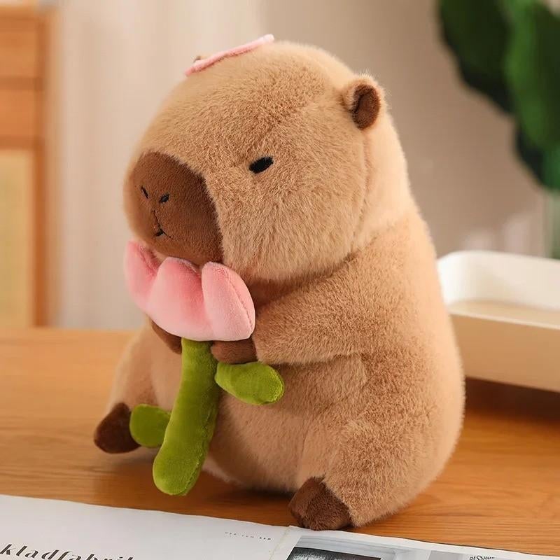 Capybara met bloem schattige pluche knuffel (30cm), Ophalen of Verzenden, Nieuw, Overige typen