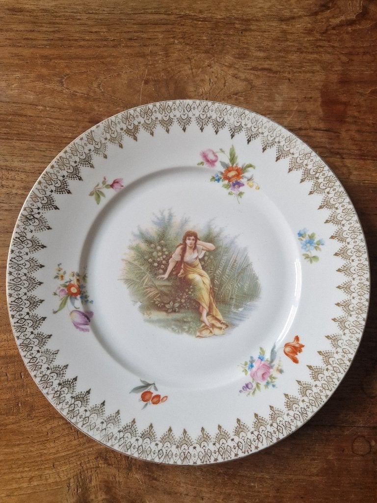 Rosenthal Selb-Bavaria Decoratief Bord met Vrouw en Bloemen, Ophalen, Gebruikt, Overige merken, Vintage