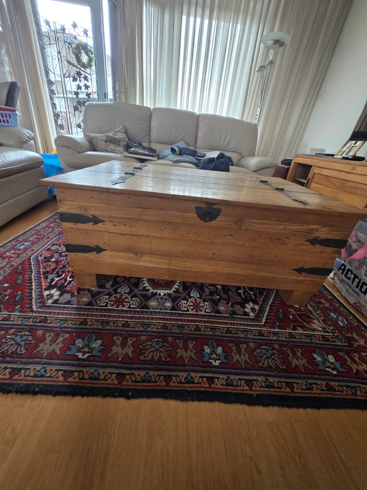 Houten Kisttafel met Opbergruimte, Gebruikt, 100 tot 150 cm, Ophalen of Verzenden, 75 tot 100 cm