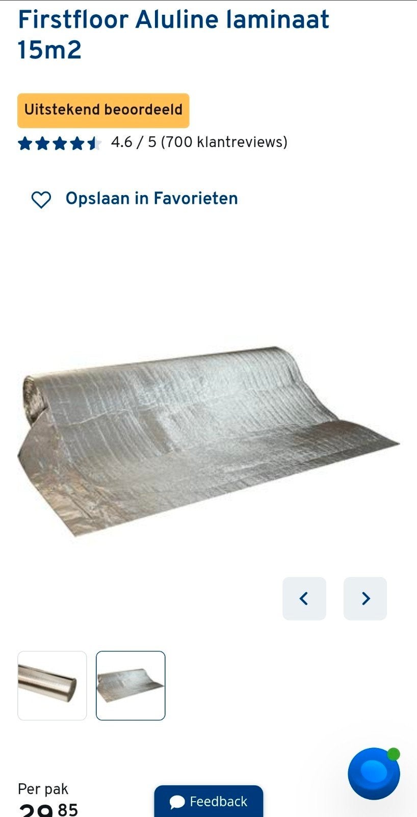 Firstfloor Aluline laminaat ondervloer 9m2, 50 tot 150 cm, Ophalen of Verzenden, 10 m² of meer, 10 tot 30 cm