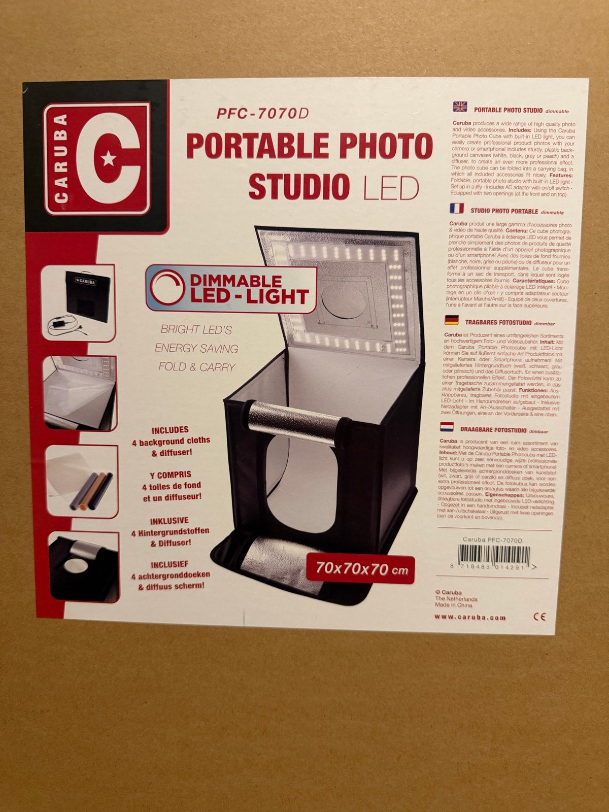 Caruba Portable Photostudio LED 70x70x70cm, Ophalen, Dimbaar, Zo goed als nieuw, Mini fotostudio