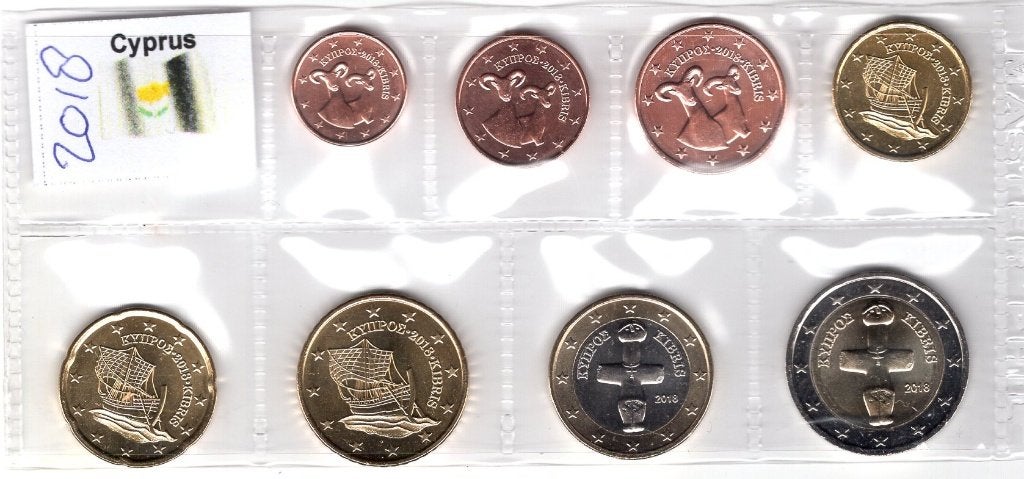 UNC set Cyprus 2018 - 1 cent t/m 2 euro, Postzegels en Munten, Munten | Europa | Euromunten, Verzenden, Cyprus, Overige waardes
