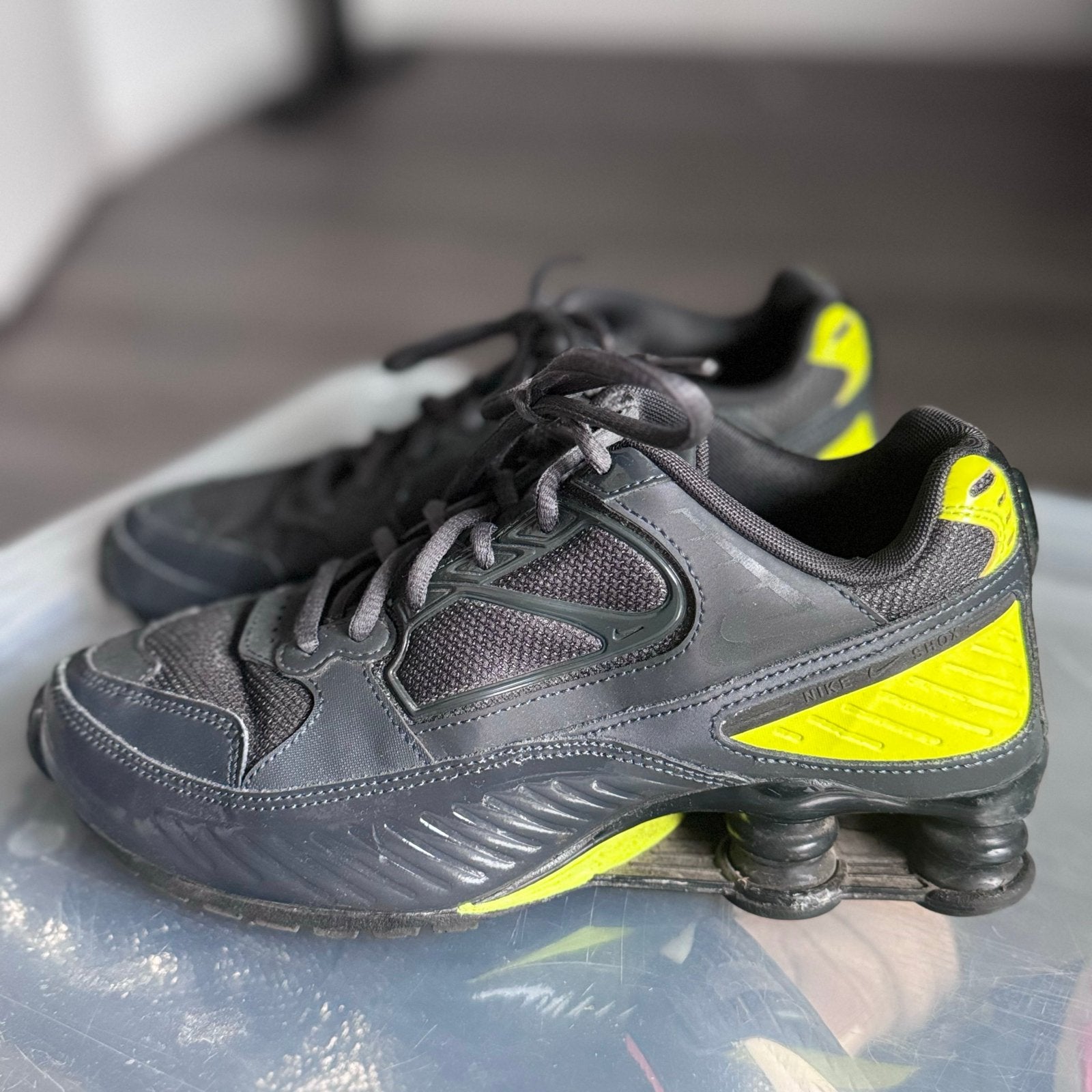 Nike Shox sneakers maat 38, donkergrijs met geel, Ophalen, Gedragen, Zwart, Sneakers of Gympen