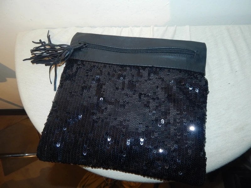 Marccain zwarte clutch lovertjes pailletjes klos ritsje merk, Verzenden, Zo goed als nieuw, Zwart, Avondtasje