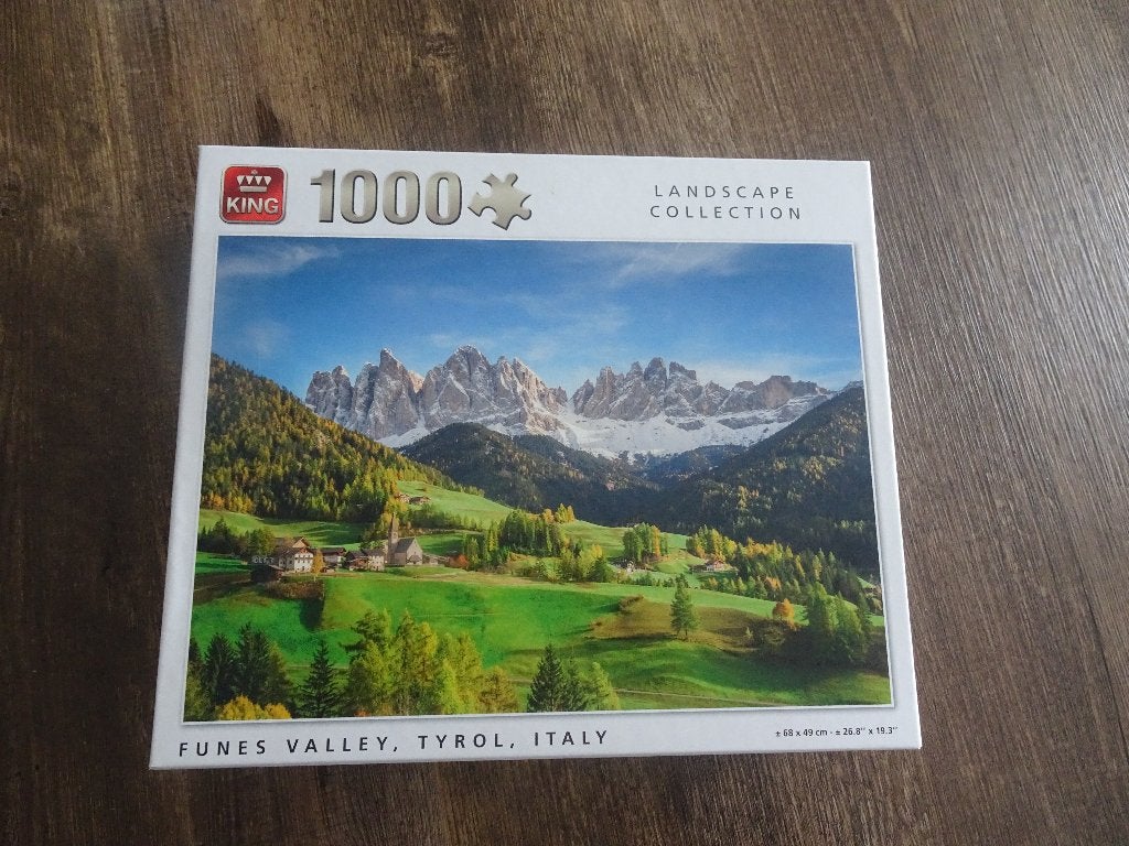 King legpuzzel Funes Valley, Tirol , Italy , 1.000 stuks, Ophalen of Verzenden, 500 t/m 1500 stukjes, Gebruikt, Legpuzzel
