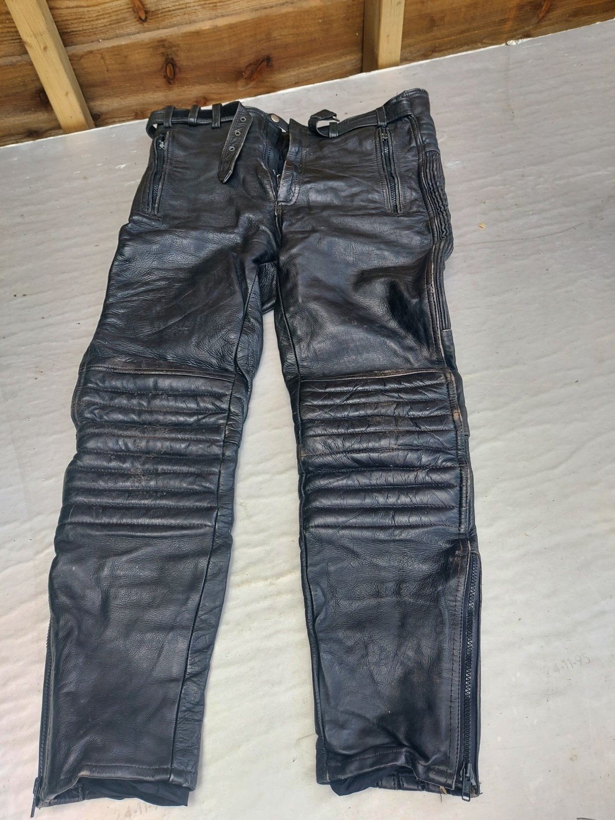 Zwarte leren motorbroek, maat 50, Ophalen of Verzenden, Tweedehands, Broek | leer