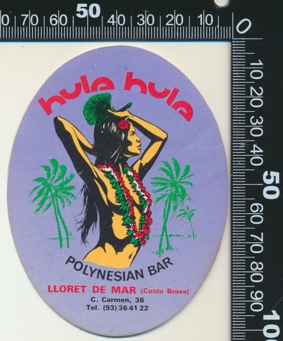 Sticker: Hula Hula Polynesian Bar - Lloret de Mar (1), Ophalen of Verzenden, Zo goed als nieuw, Bedrijf of Vereniging