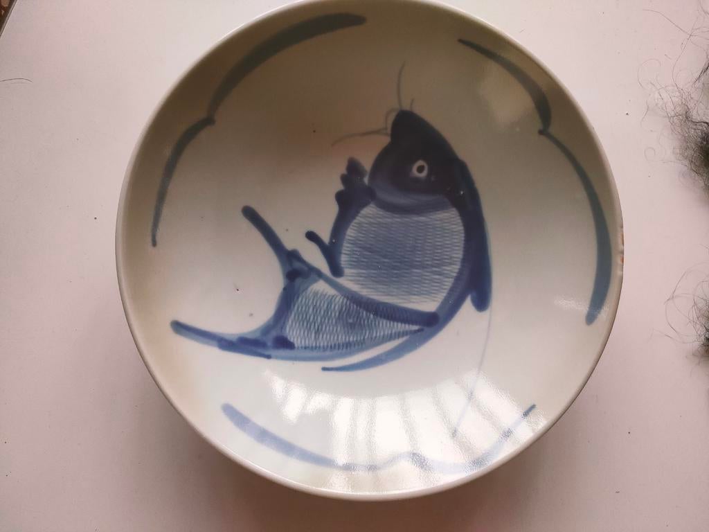 Chinees koi bord, visbord. Oud., Ophalen of Verzenden