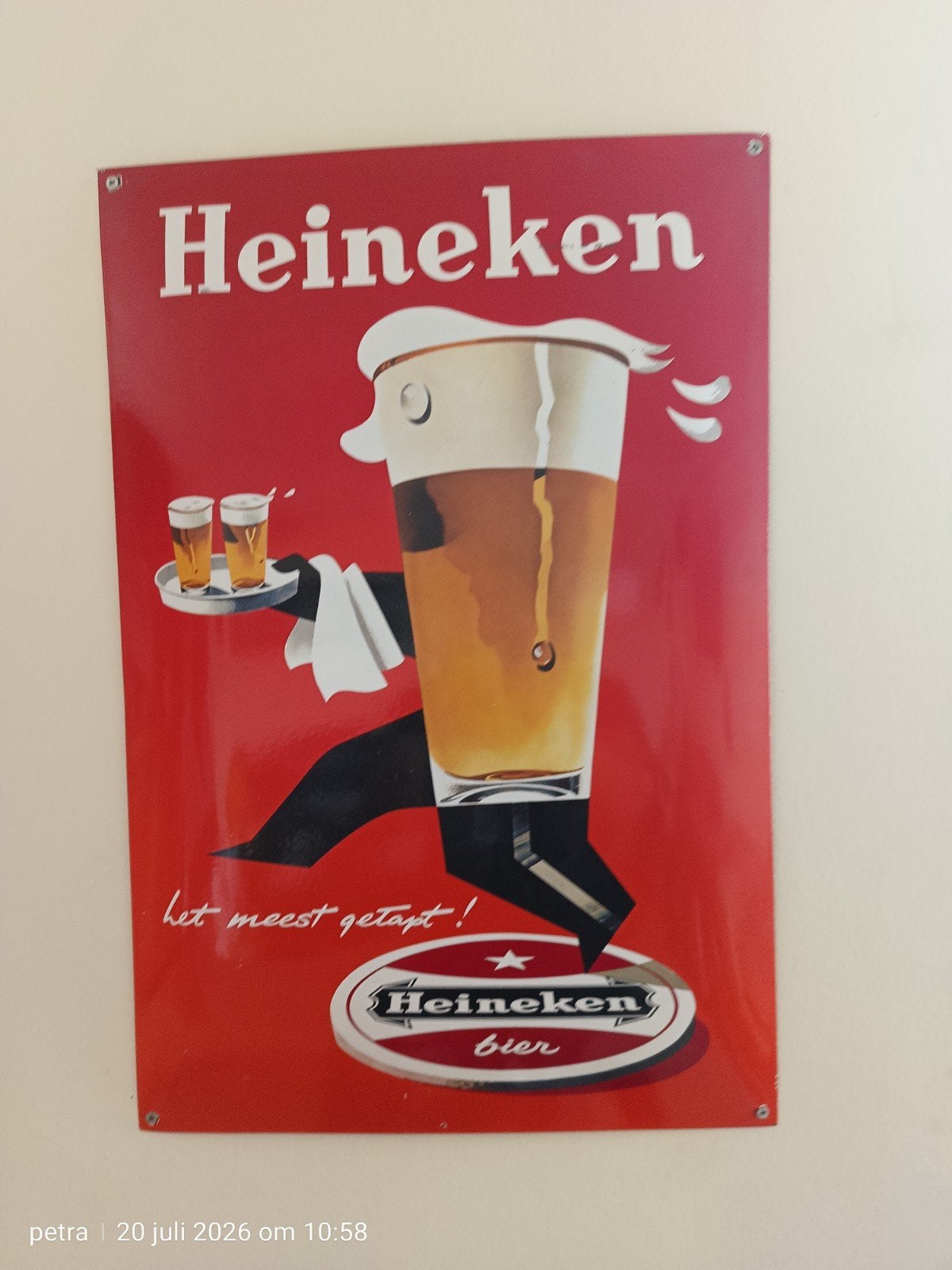 Heineken metalen reclamebord - Het meest getapt!, Ophalen of Verzenden, Gebruikt, Reclamebord