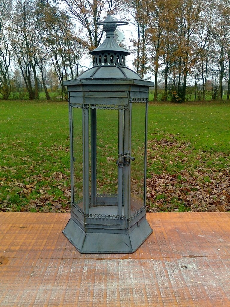 Mooie, grote, stijlvolle Lantaarn, 6 kantig, grijs, Nieuw, Ophalen of Verzenden, Landelijk, Metaal