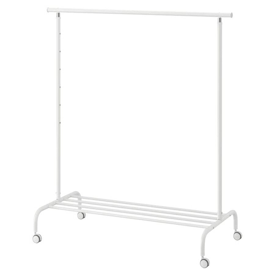 IKEA RIGGA Kledingrek - Wit, Verstelbaar en Verrijdbaar, Ophalen, Met wielen, Gebruikt