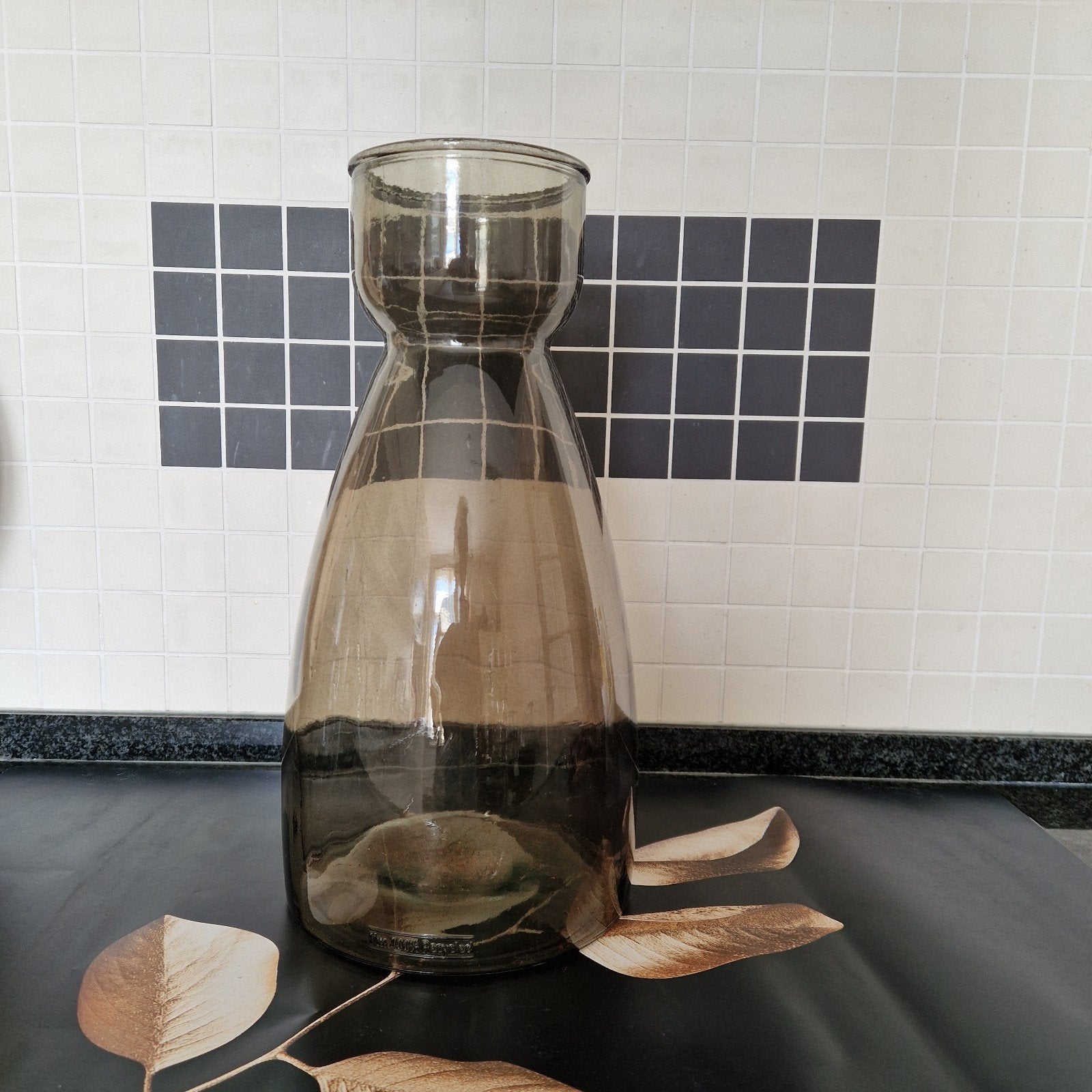 Hoge grijze handgemaakte vaas van dik glas, Ophalen of Verzenden
