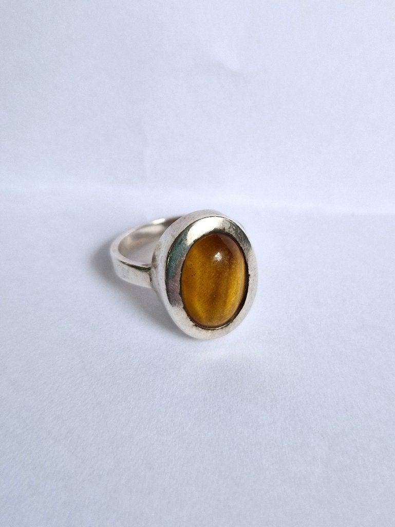 Maat 17 - Zilveren (925) ring met TIJGEROOG, Ophalen, Zo goed als nieuw, 17 tot 18, Met edelsteen