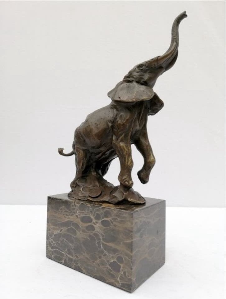 Milo bronzen olifant beeld op marmeren sokkel, nieuwstaat, Ophalen, 20 - 50 cm, Op sokkel, Beeld