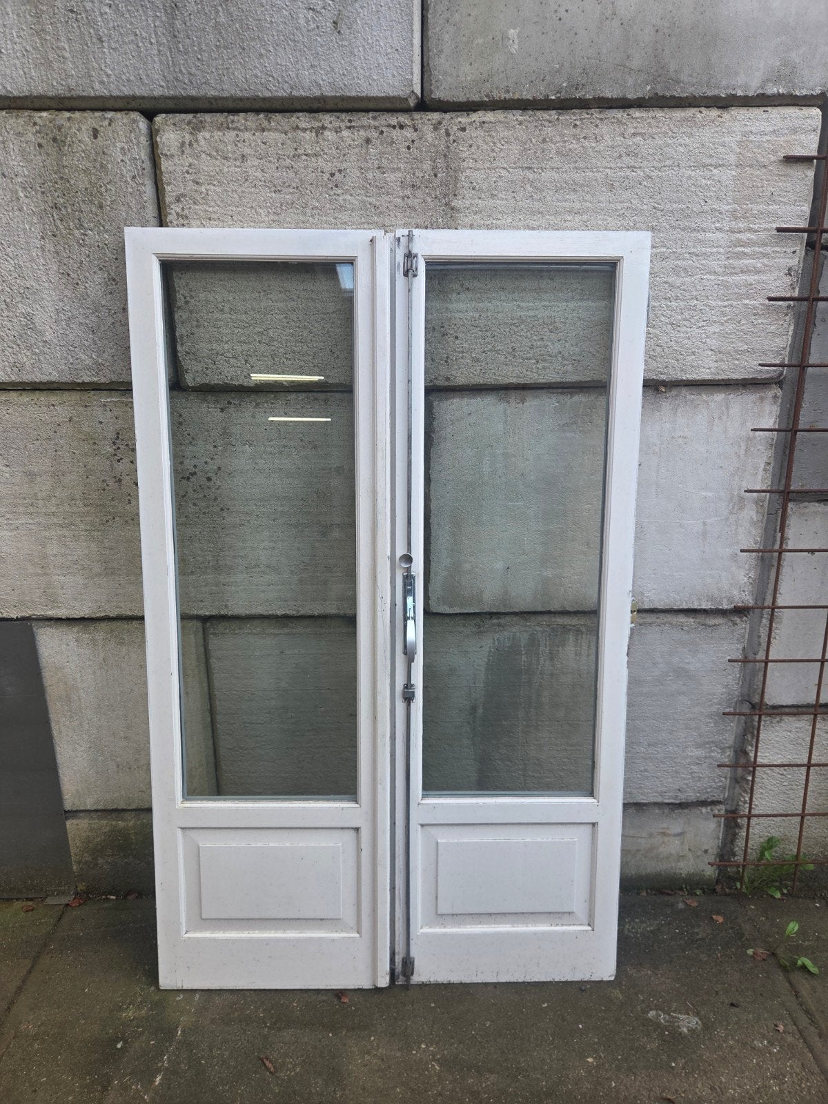 Dubbele houten deuren met glas, Ophalen, Gebruikt, 80 tot 100 cm, Binnendeur