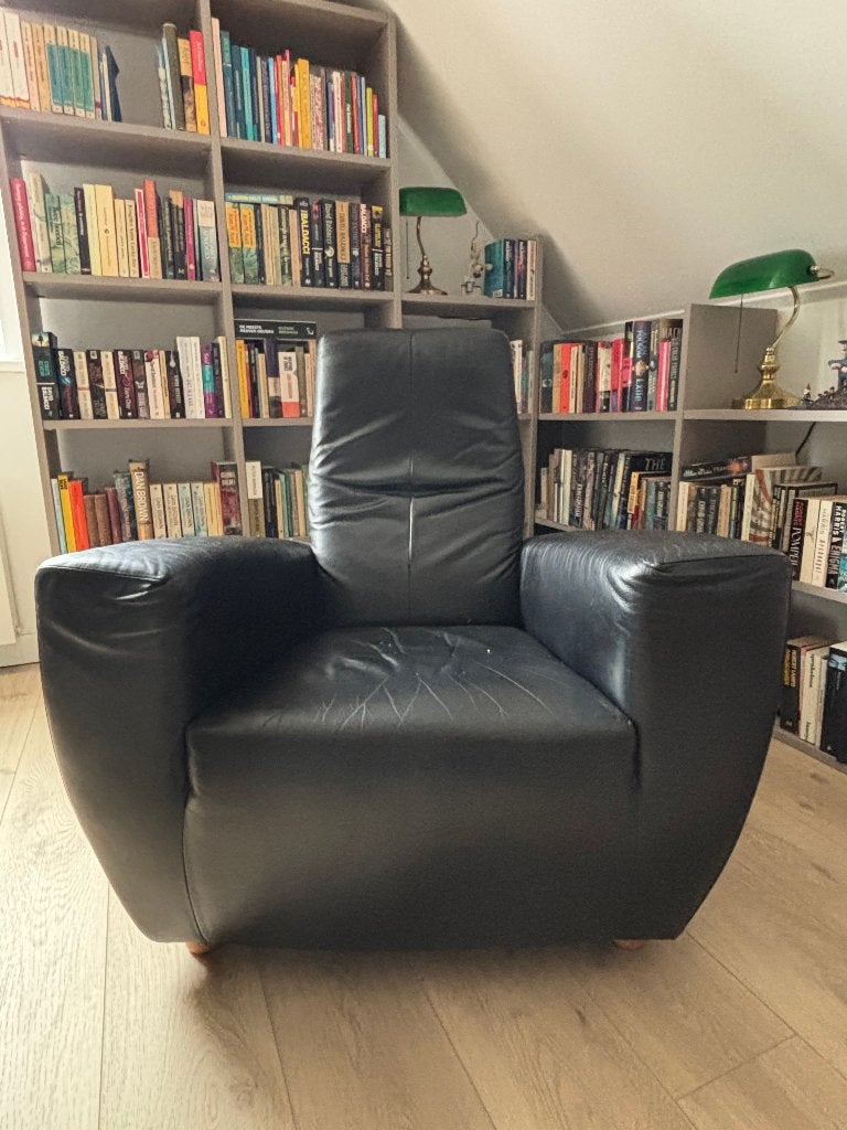 Longa Fauteuil van Label - zwart leer, Ophalen, Gebruikt, 75 tot 100 cm, Leer