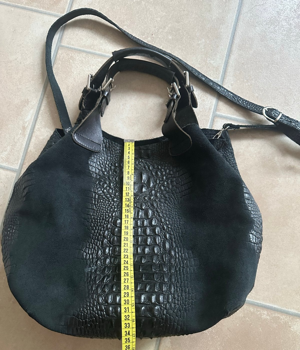 Genuine zwarte leren handtas /schouder, Ophalen of Verzenden, Zo goed als nieuw, Zwart, Handtas