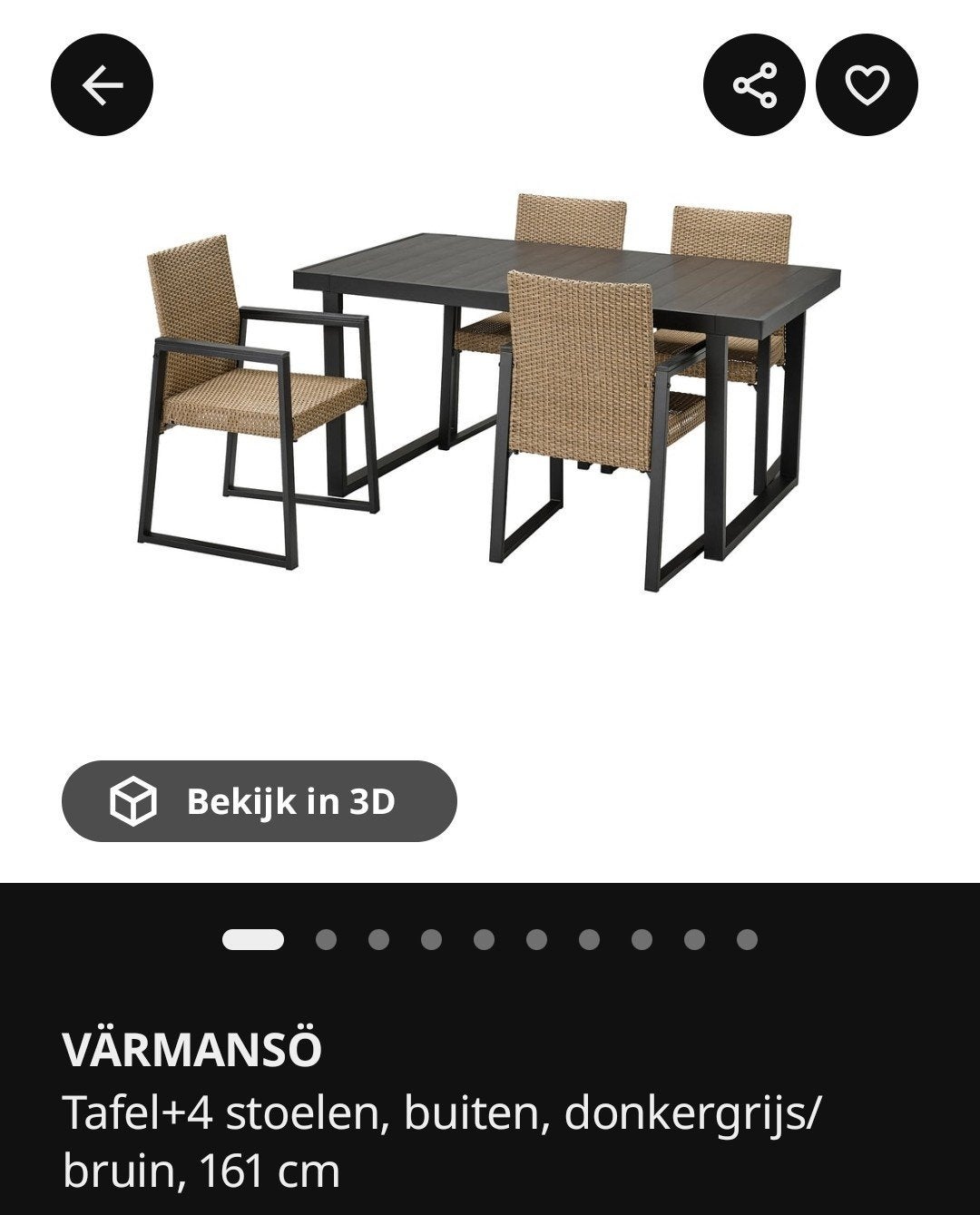 Ikea Värmansö Tuinset met 4 stoelen - Zo goed als nieuw, Ophalen, 4 zitplaatsen, Zo goed als nieuw, Wicker
