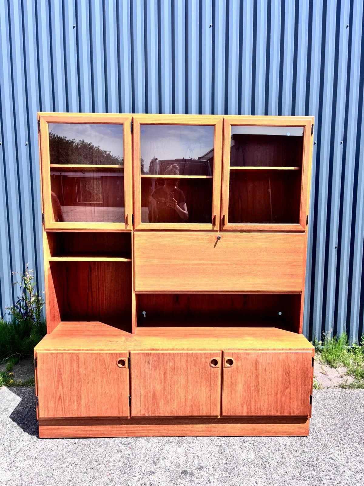 Vintage vitrinekast secretaire deens teak boekenkast, Ophalen, Gebruikt, G, H