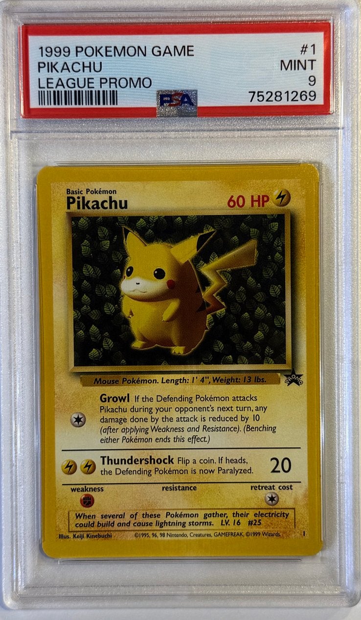 Pikachu #1 PSA 9 League Promo, Ophalen of Verzenden, Zo goed als nieuw, Losse kaart