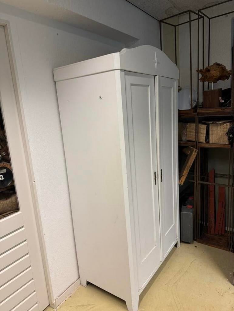 Witte houten kast met deuren en planken - 188cm hoog, Ophalen, Gebruikt, 100 tot 150 cm, 150 tot 200 cm