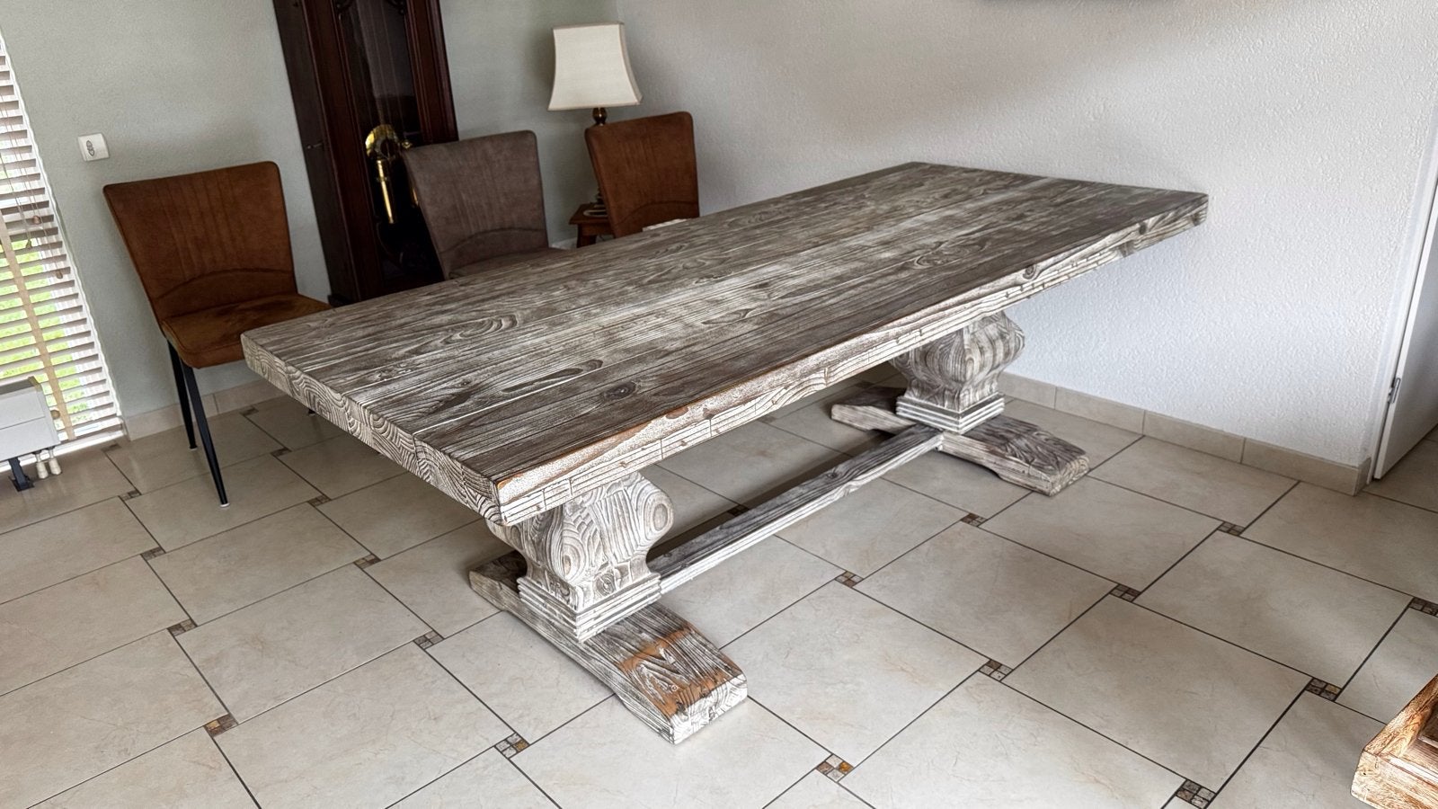 Robuuste kloostertafel - Breed 100 cm, Lang 220 cm, Huis en Inrichting, Ophalen, Gebruikt, 200 cm of meer, 50 tot 100 cm