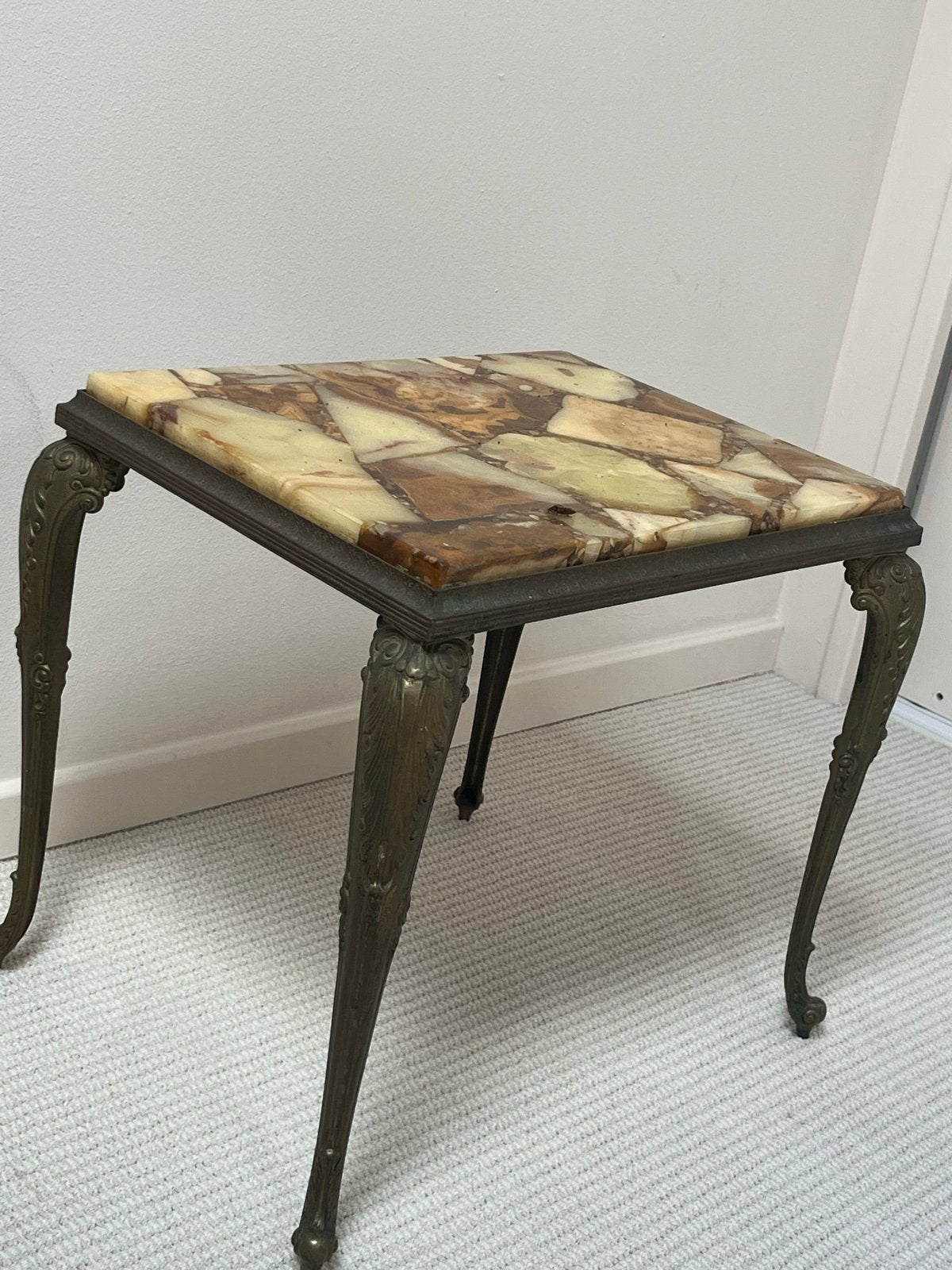 Vintage bijzettafel met onyx marmeren blad in epoxyhars, Ophalen