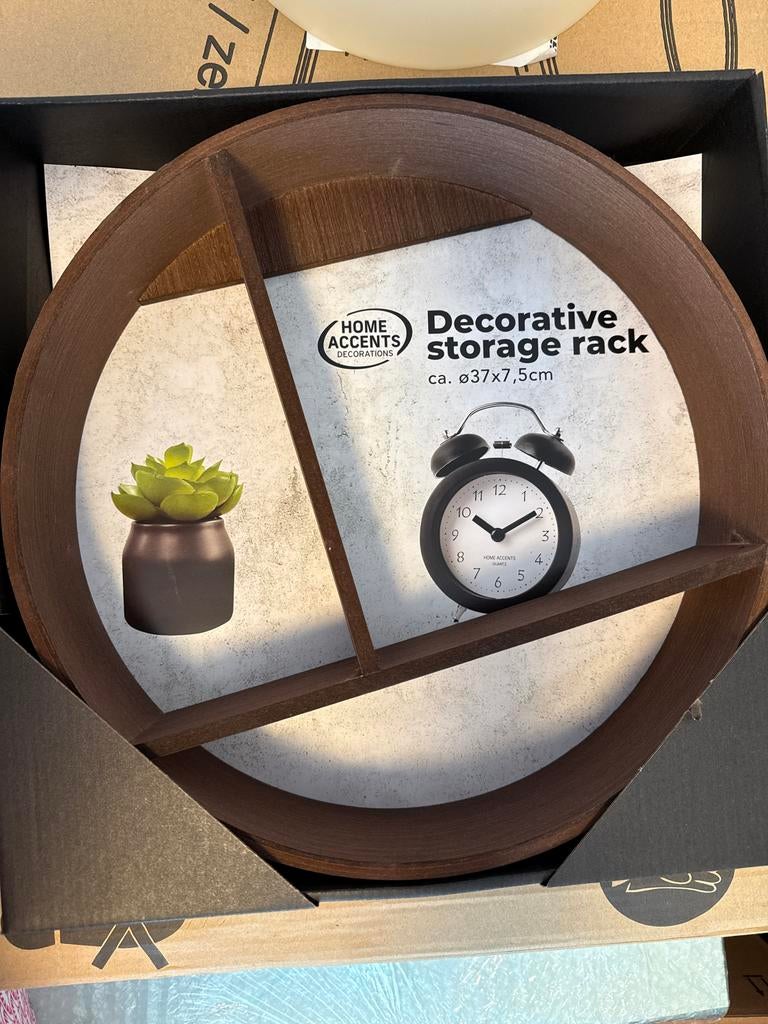 Decoratief opbergrek - Rond houten wandrek, Huis en Inrichting, Woonaccessoires | Wandplanken en Boekenplanken, Ophalen of Verzenden
