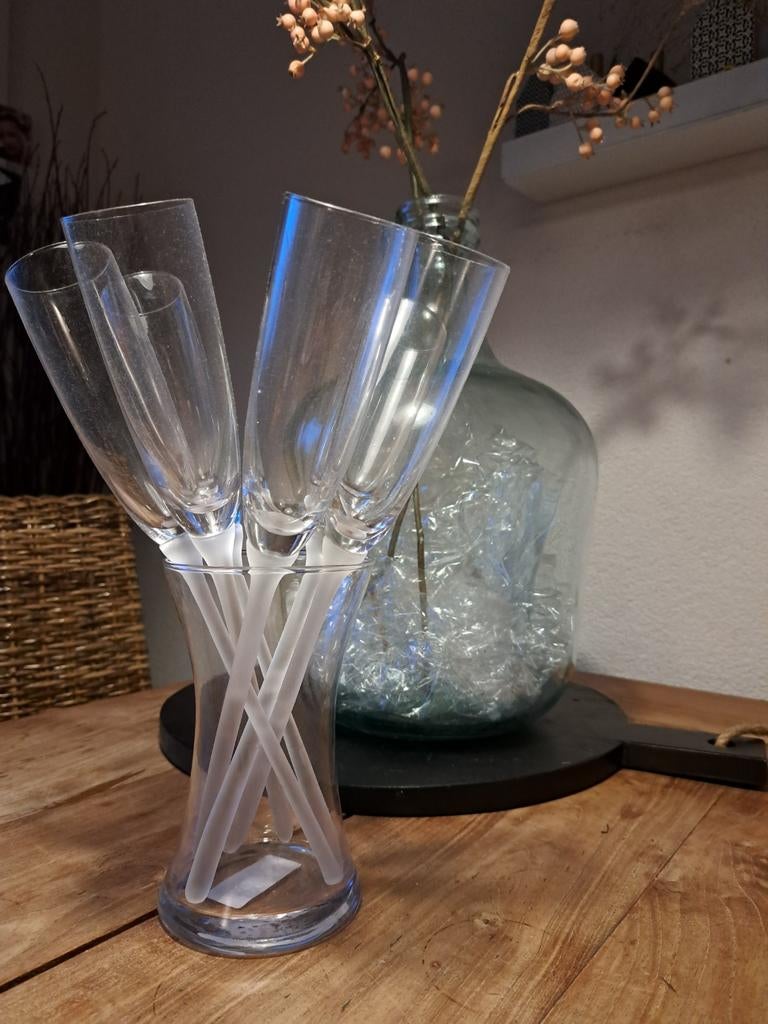 6 champagneglazen met houder, Ophalen, Glas of Glazen, Gebruikt, Glas