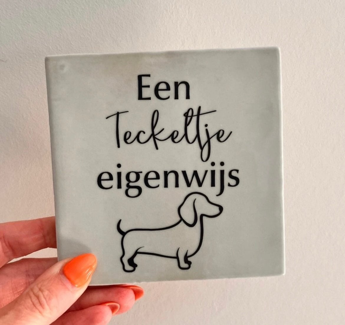 Tegeltje met tekst 10x10 teckel, Ophalen of Verzenden, Nieuw
