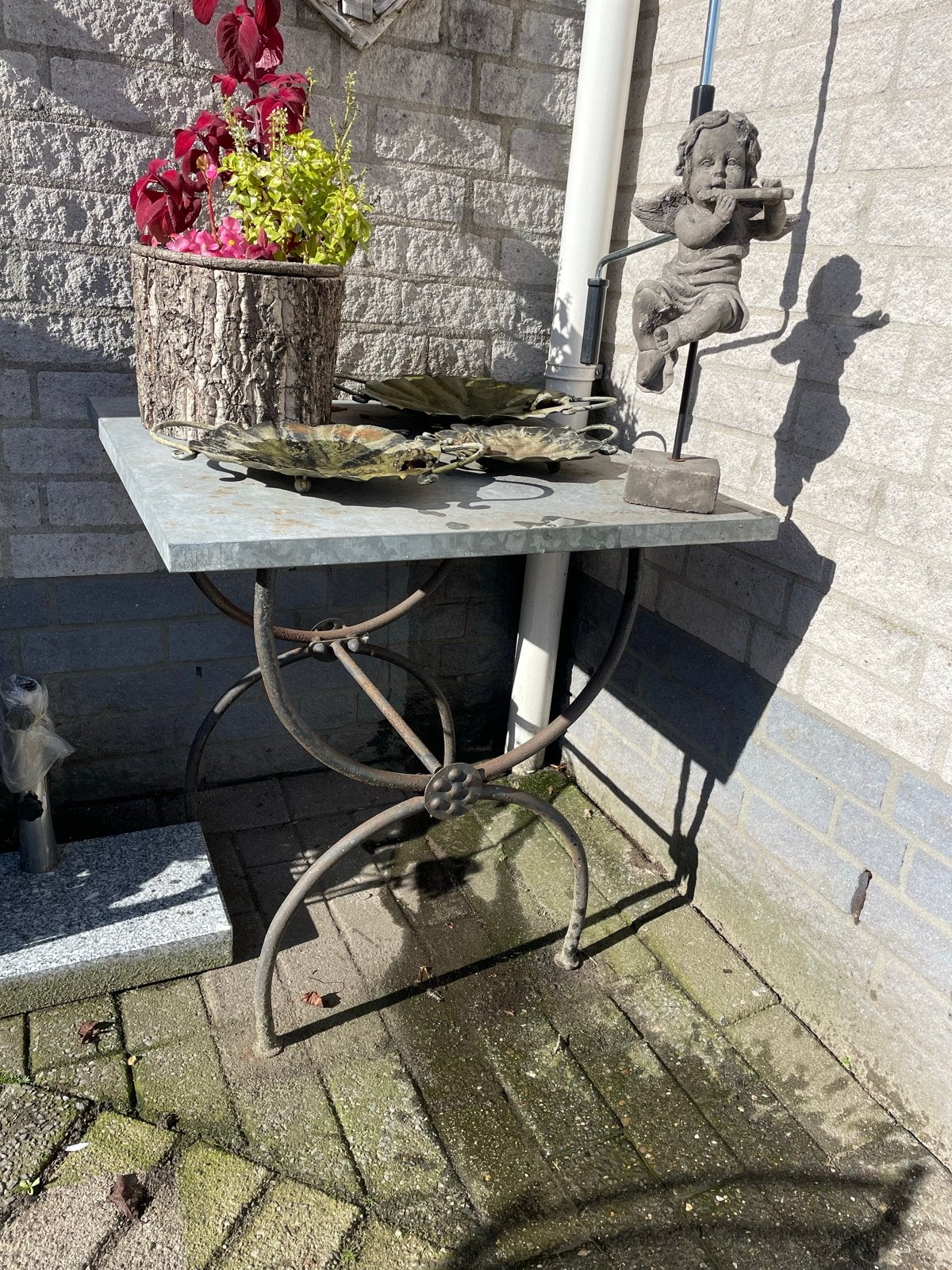 Zinken tafel 70x70 cm in prima staat, Ophalen of Verzenden, Gebruikt, Vierkant, Metaal