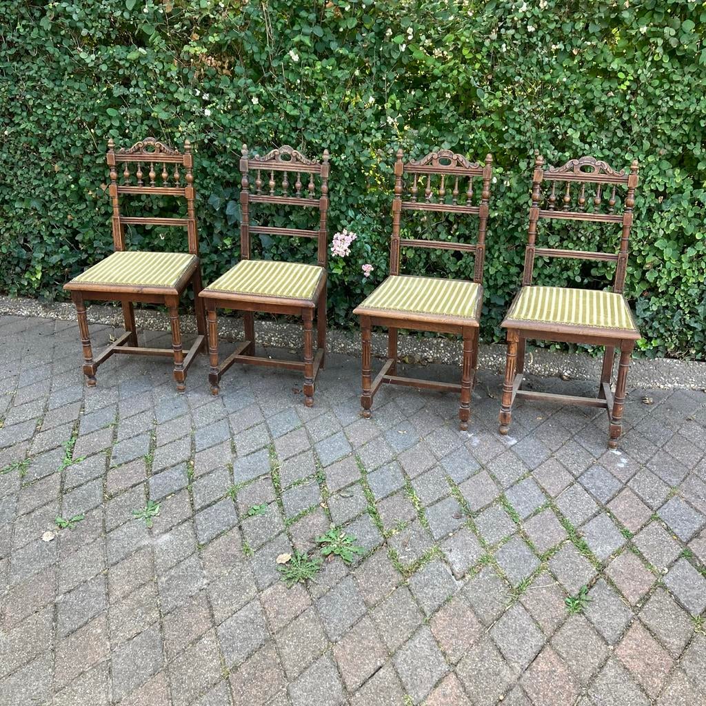 Vintage eetkamerstoelen met houtsnijwerk (set van 4), Ophalen