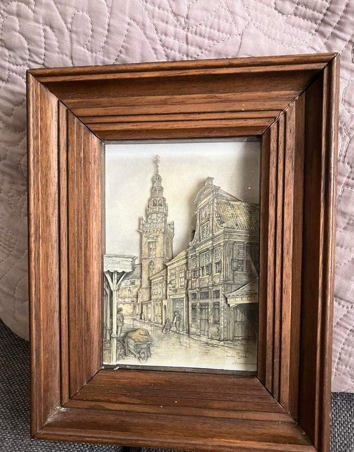 Anton Pieck houten 3D schilderij lijst hout, Antiek en Kunst, Ophalen of Verzenden