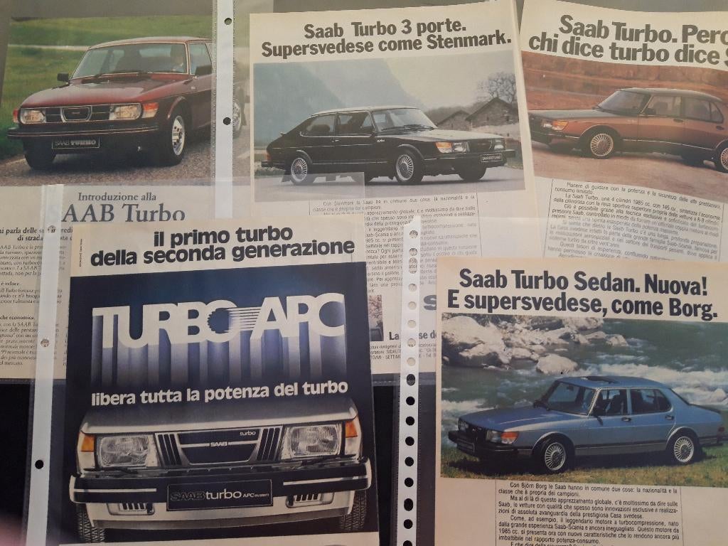 5 verschillende Saab advertenties - Italiaans in kleur, Verzamelen, Ophalen of Verzenden, Zo goed als nieuw, Auto's