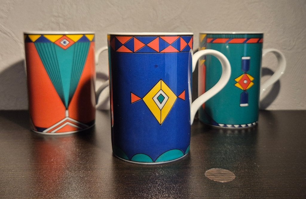 Drie Vintage Kahla Germany koffiemokken jaren 80, Gebruikt, Overige merken, Overige stijlen, Porselein